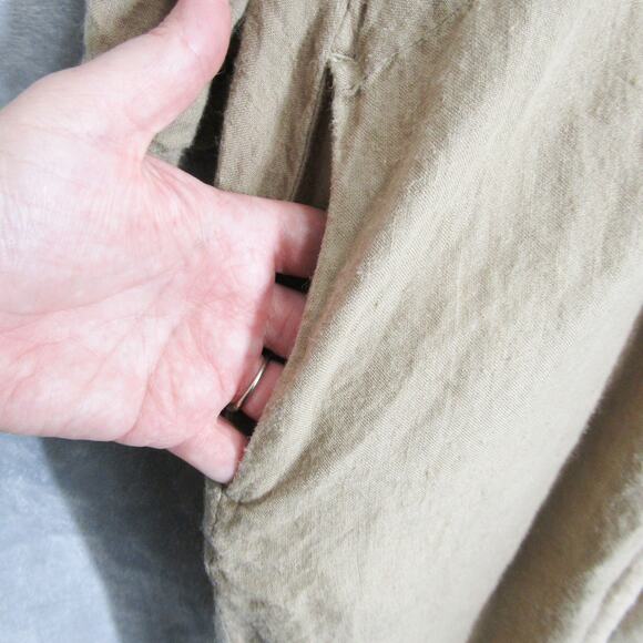 studio CLIP Dress Womens Medium Beige 100% Linen Long Sleeve Button Cuff Pockets - Picture 8 of 12